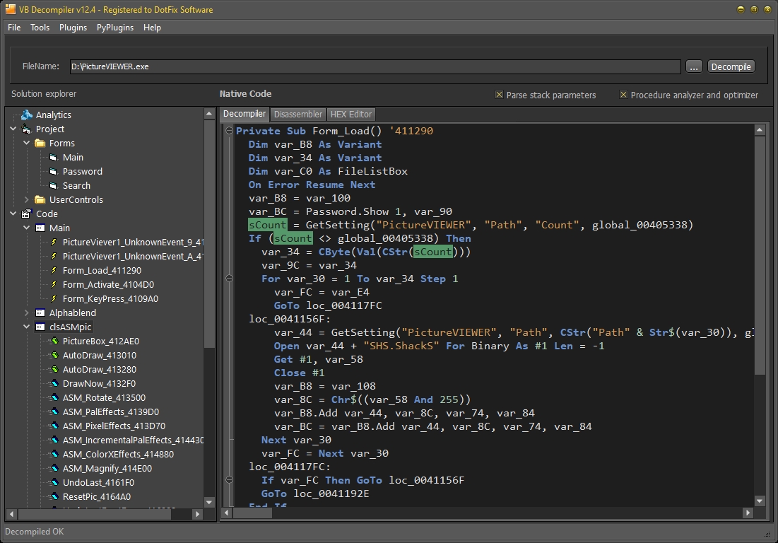 Переименование переменных 3 в VB Decompiler