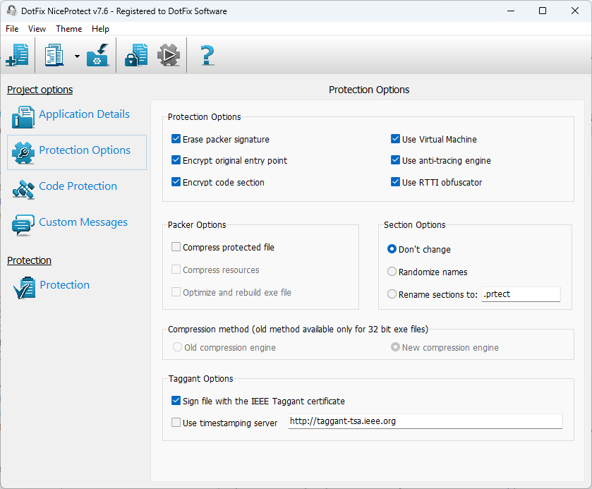 DotFix NiceProtect Protection Options