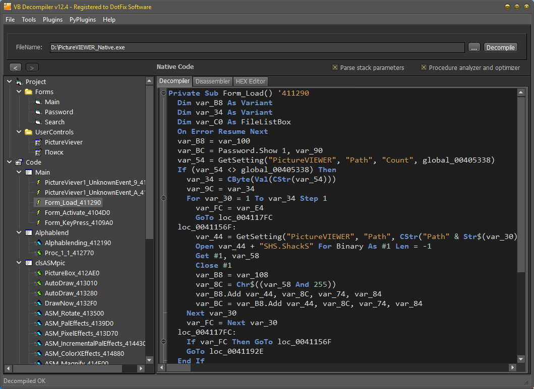 VB Decompiler декомпиляция Native Code