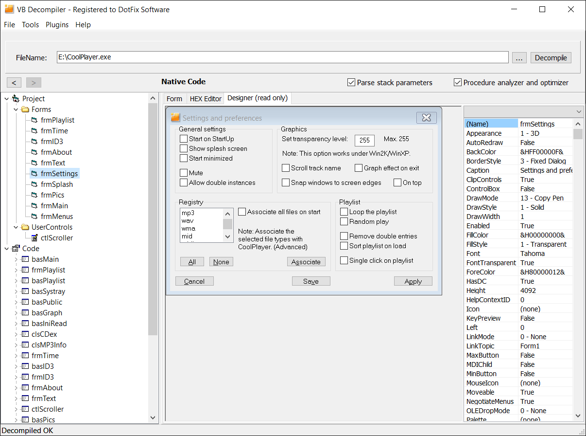 VB Decompiler Visual Basic 6.0 GUI Дизайнер